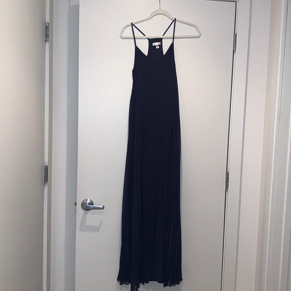 Navy pleated maxi dress